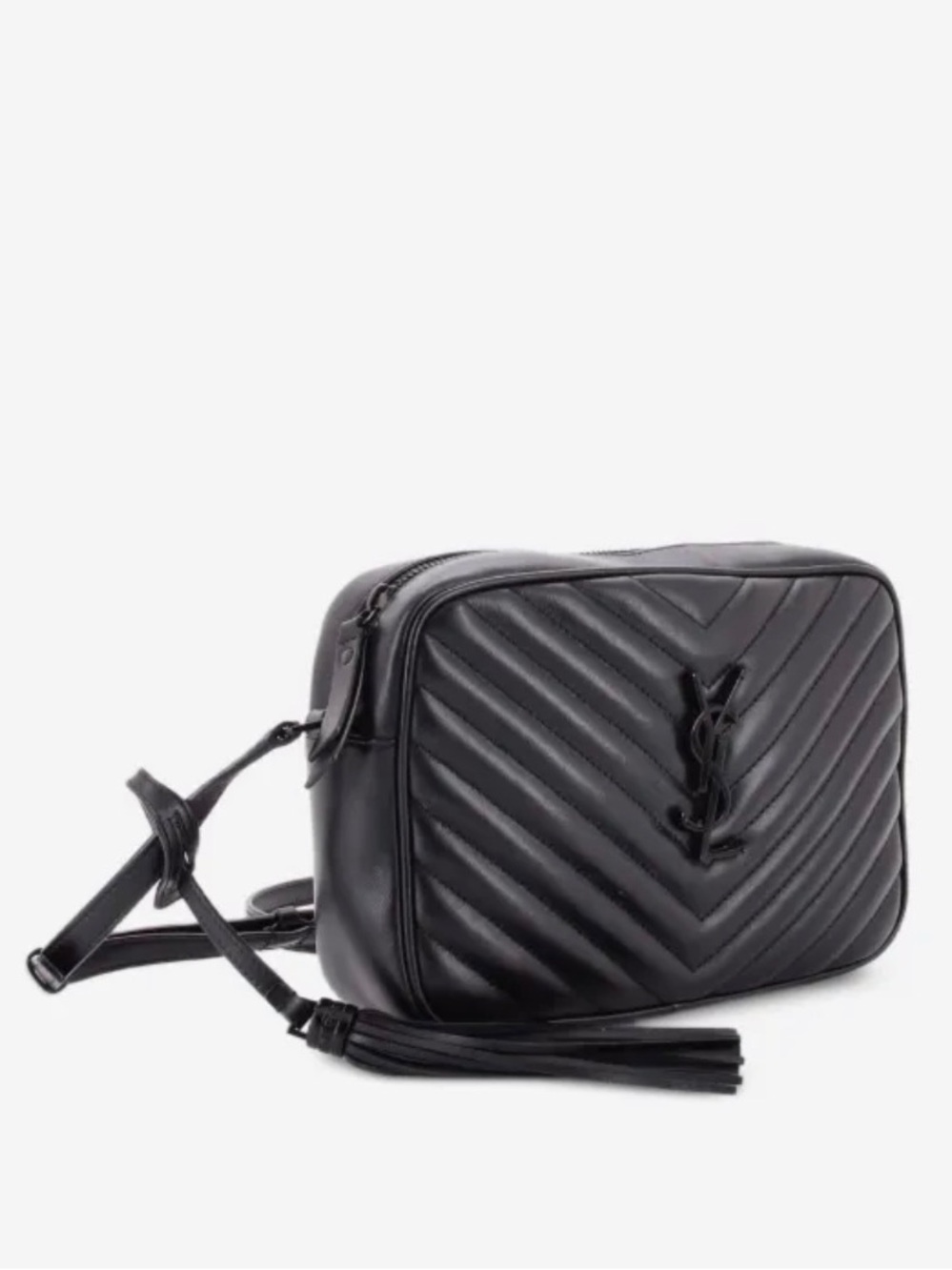 Saint Laurent Black Quilted Leather Crossbody Camera Bag with Tassel